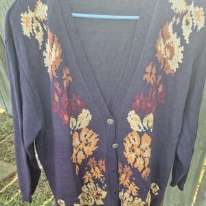 Women's Floral V-Neck Cardigan Sweater - Purple